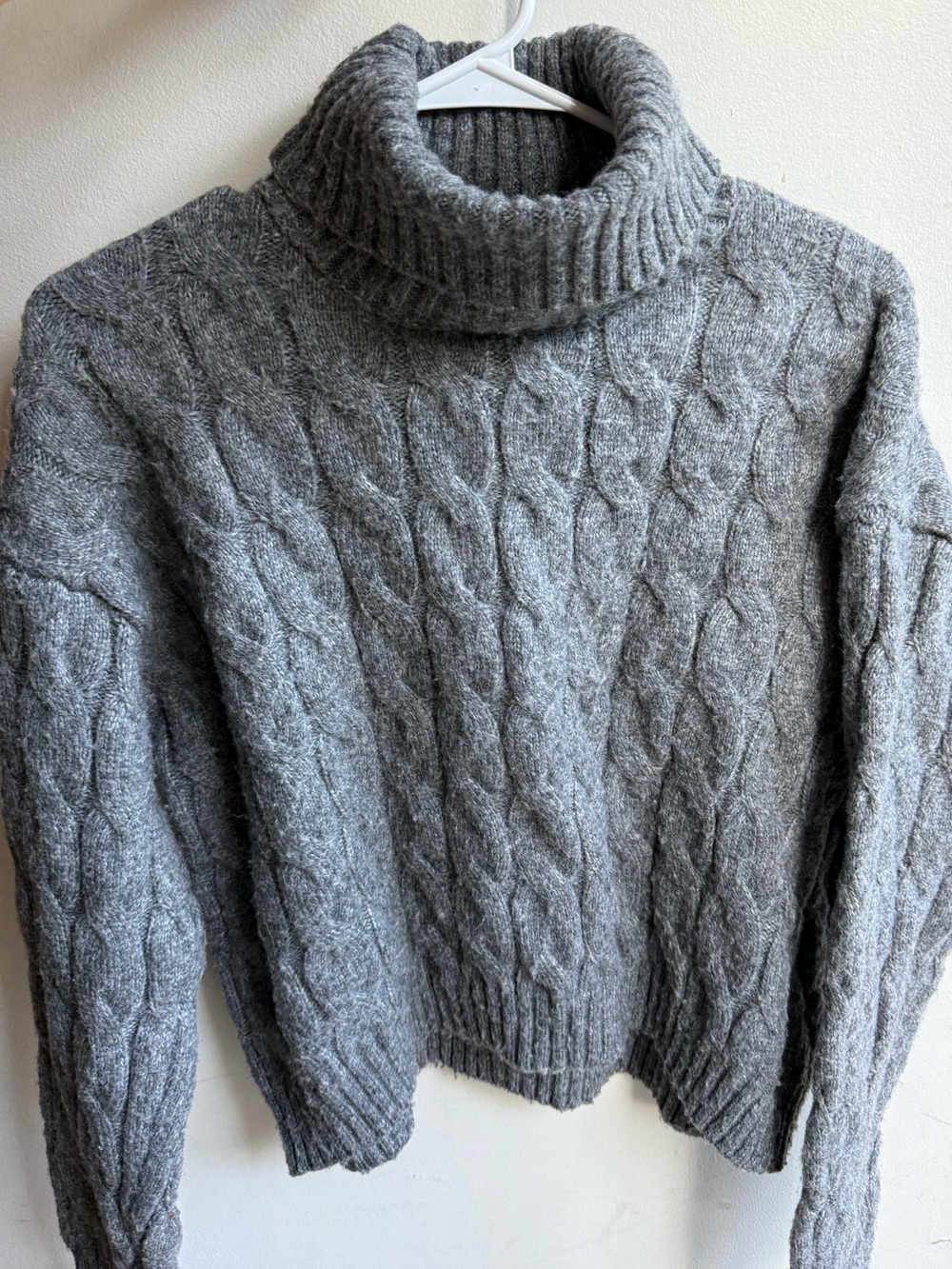 Pink Rose Gray Cable Knit Turtleneck Sweater